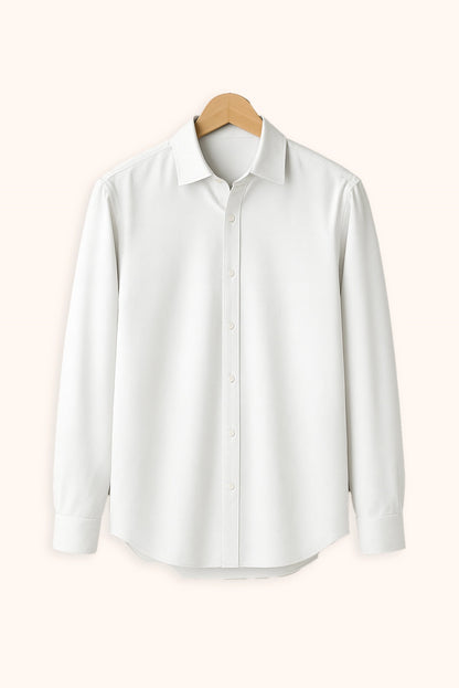 Men Spring And Summer Solid Color Loose Casual Long-Sleeved Shirt White Color