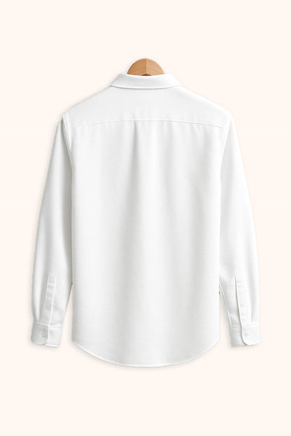 Men Spring And Summer Solid Color Loose Casual Long-Sleeved Shirt White Color