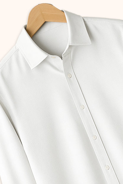 Men Spring And Summer Solid Color Loose Casual Long-Sleeved Shirt White Color